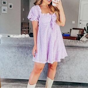 Buddy Love “Jac Puff” Sequin Purple Dress | M | Sparkly Lavender Floral Overlay